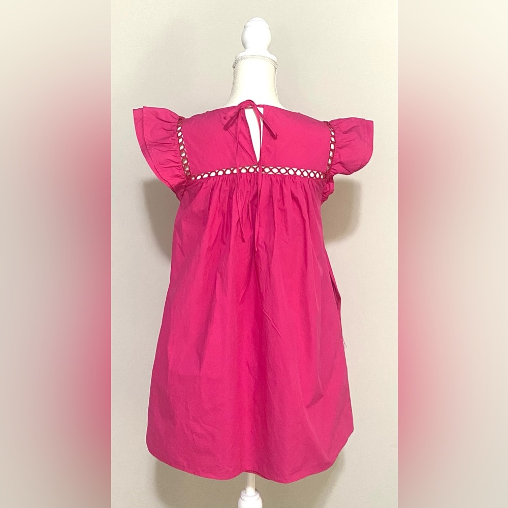 La Ven Womens XS Solid Pink Flutter Sleeve Dress Preppy Feminine Cottagecore - Picture 8 of 15